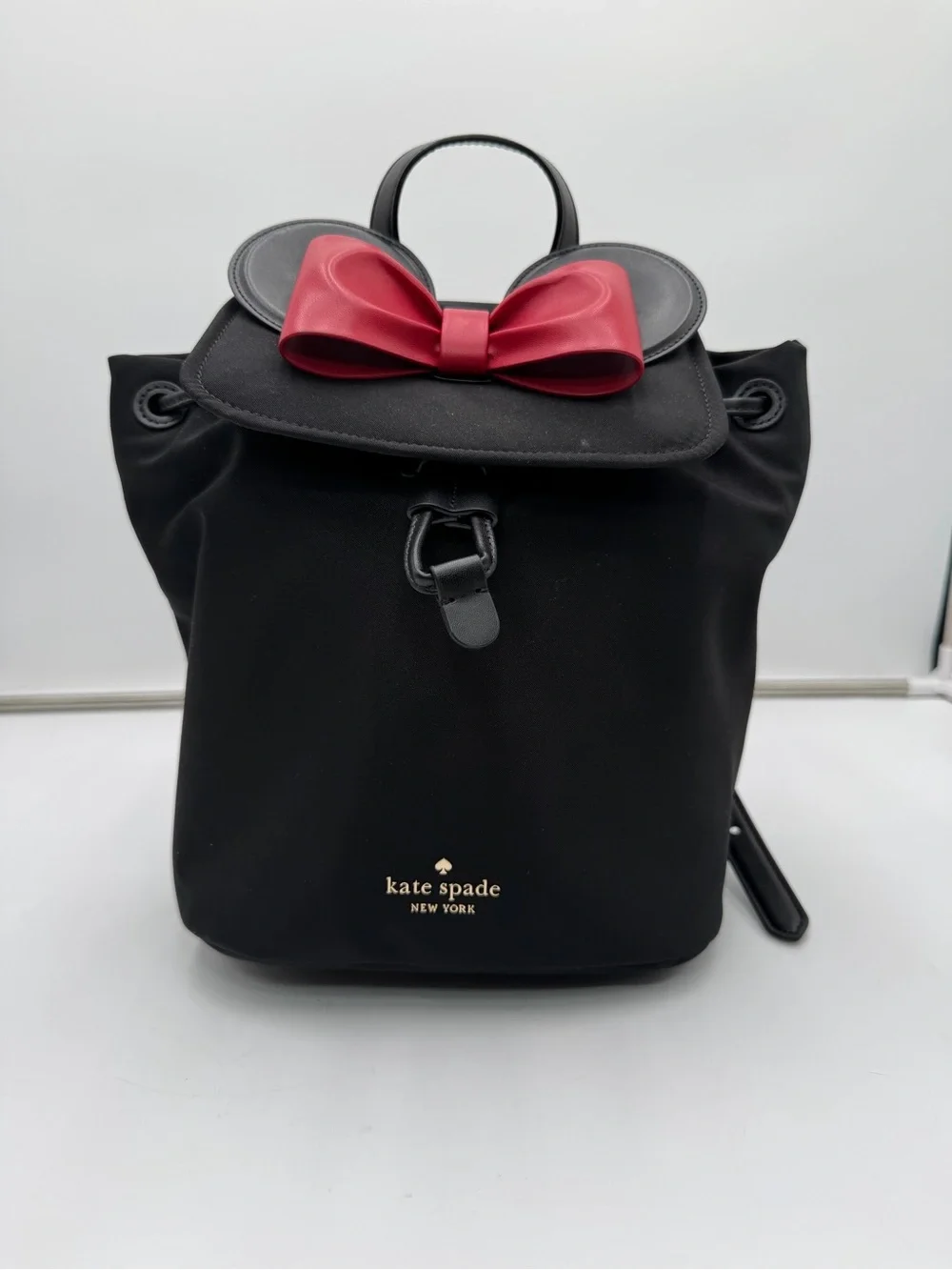 Disney x Kate Spade Minnie Mouse Black Nylon Backpack Red Bow Small Bag EUC